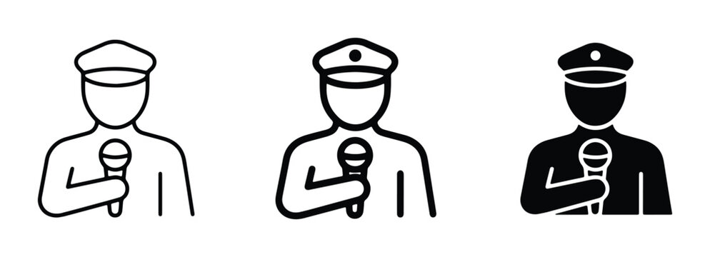 police officer with microphone in various styles and formats as vector set