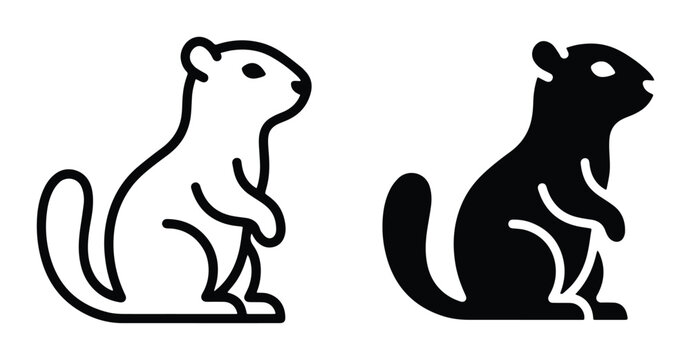 black and white outline silhouettes of squirrels in different poses on transparent background