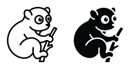 simple black and white vector illustrations of monkey sitting on branch with stick in hand © YusraSultana