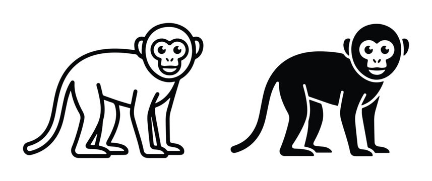 simple black and white vector illustration of two monkeys with different styles