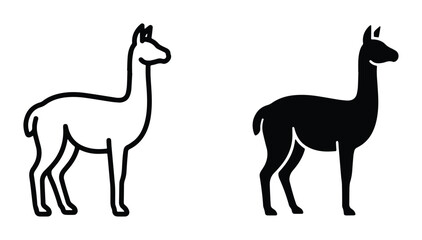 Black and white llama outline icons on white background © YusraSultana