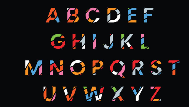 Multicolored alphabet letters on black background