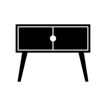 TV stand with legs icon. Nightstand. Black silhouette. Front view. Vector simple flat graphic illustration. Isolated object on a white background.