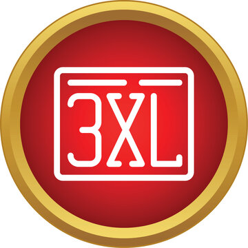 3xl clothing size symbol in a white outline on a red circle with gold border