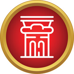 Naklejka premium Stylized ancient architectural column icon in a red and gold circle