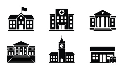 Fototapeta premium government and public building silhouettes in black vector style