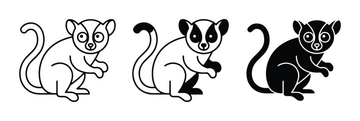 lemur silhouettes in black and white vector set on white background © MdArif