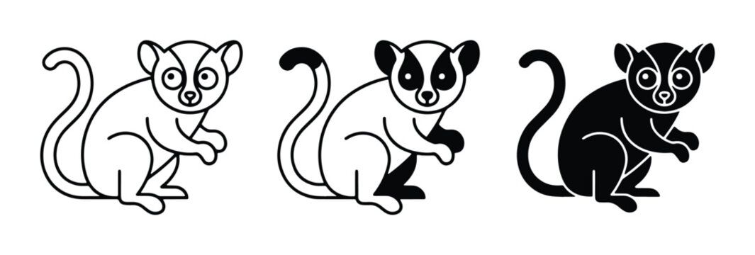 lemur silhouettes in black and white vector set on white background