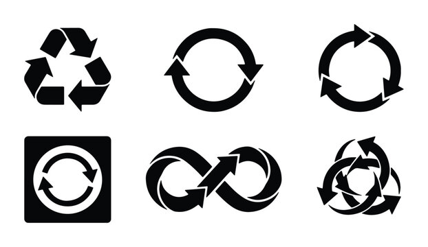 Recycling Symbols, Circular Arrows, and Infinity Loop Icons: Eco-Friendly Cycle and Reuse Graphics