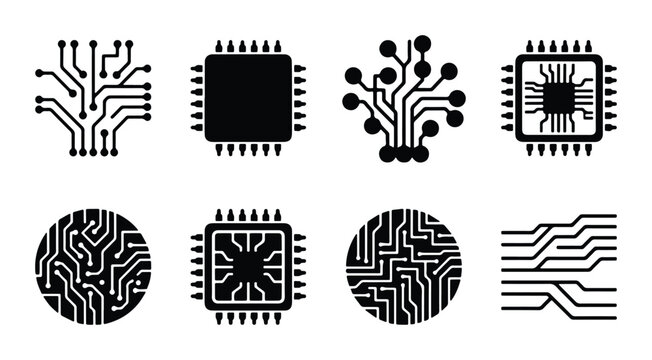 circuitry electronic components set on white background