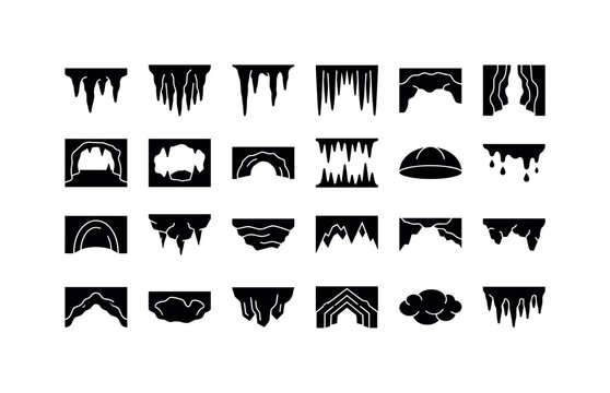 Cave formations with stalactites like chambers ceilings dripping clusters and underground cave environments featuring hanging