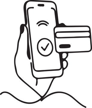 Hand holding smartphone with credit card for online payment transaction with WiFi signal  mobile banking and ecommerce concept