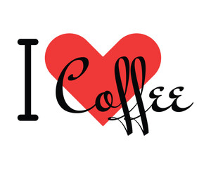 Naklejka premium I love Coffee creative slogan. Hand drawn letters with red heart. Vector illustration, lettering in modern design