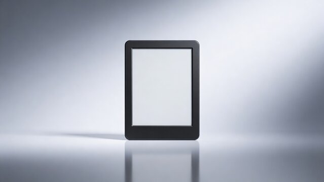Modern E Reader or Tablet Mockup with Blank White Screen on Reflective Grey Background