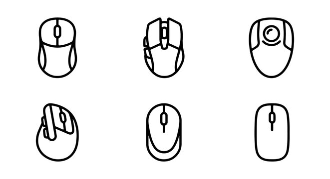 Computer Mouse Icons Set, Technology Input Devices, Digital Cursor Control Elements