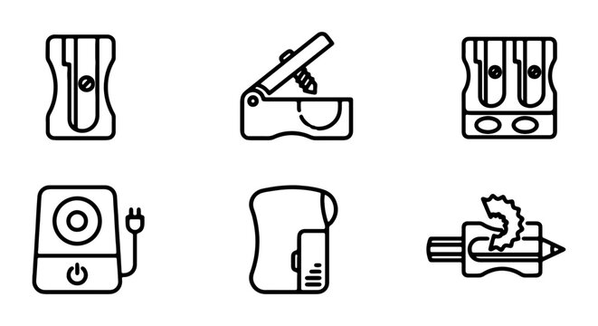 Stationery Icons: Pencil Sharpeners, Hole Punch, Electric Sharpener Set
