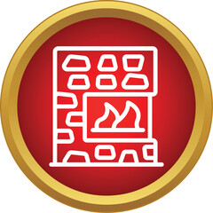 Obraz premium Fireplace icon with bricks and burning flames on a red button