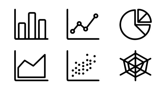 Data Visualization Icons: Bar, Line, Pie, Scatter, Area Charts & Spider Web