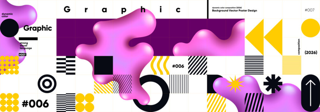 Modern abstract vector illustration featuring geometric shapes and fluid forms in vibrant pink and yellow hues. Perfect for creative design projects and contemporary art themes.