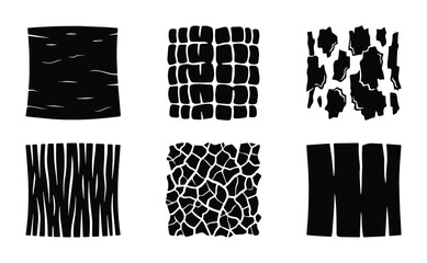 Natural wood bark texture set, 6 organic tree trunk surface patterns, black and white botanical vector elements for rustic design and nature branding © Zahirul