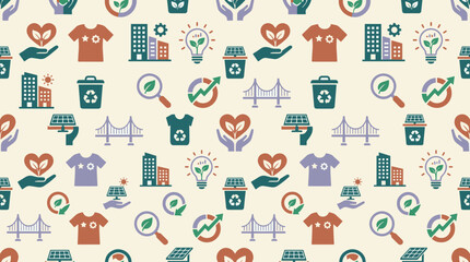 Obraz premium Seamless pattern of eco-friendly icons representing sustainability and green initiatives