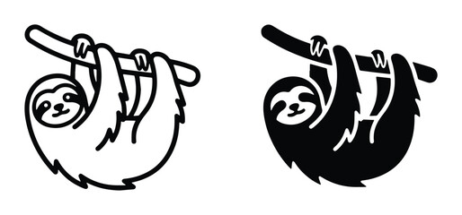 Fototapeta premium Sloth vector icons set, cute hanging sloth character illustrations, black and white animal graphics for logo design and stickers