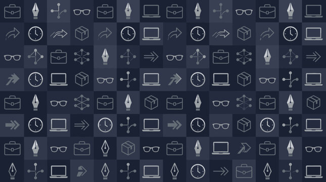 Moving house metaphors and relocation system symbols arranged in a sophisticated seamless repeating pattern for corporate themes.