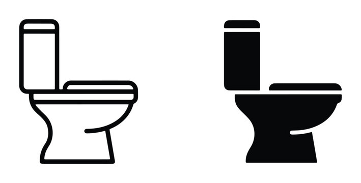 Toilet bowl icon set, ceramic bathroom plumbing vector, black outline and silhouette commode