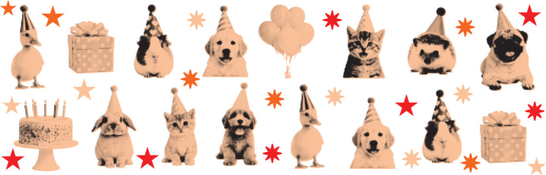Birthday Celebration Elements Collection with Cake Balloons Gifts and Decorations