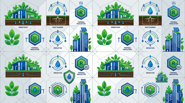 Sustainable roof architecture symbols and green building icons integrated into a sleek seamless repeating pattern for urban