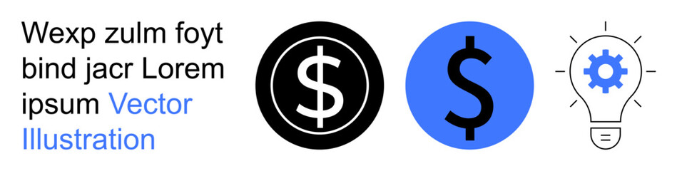 Finance, creativity, business strategy, entrepreneurship, money management, innovation. Black dollar sign in circle, blue dollar sign light bulb icon. Finance and creativity concepts © robu_s