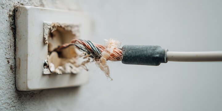 Damaged Electrical Outlet with Worn Cord