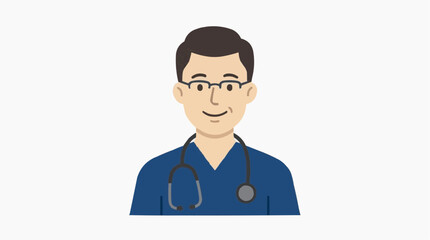 Fototapeta premium A professional, smiling doctor stands ready to provide medical care, featuring a stethoscope around their neck. The illustration style is crisp, clean, and modern.