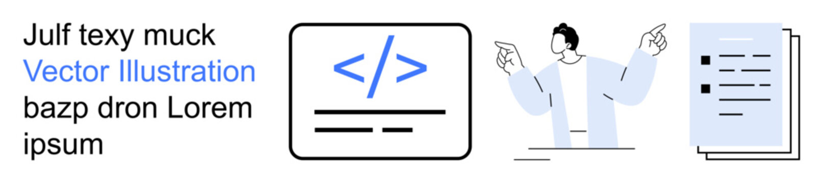Web development, coding, programming, IT services, software development, digital documentation. Various icons visualizing coding, a programmer and files. Web development and coding concept