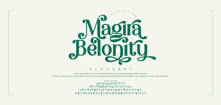 Magira Belonity Elegant alphabet letters font logo. Typography luxury classic lettering serif italic fonts decorative wedding vintage retro logos. vector illustration