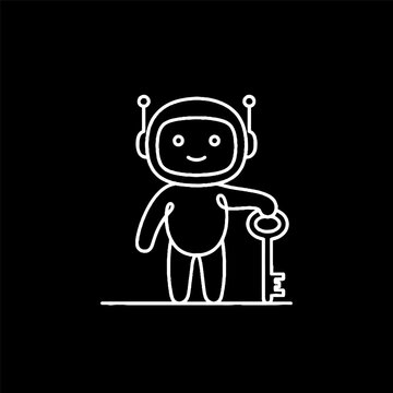 Robot Holding Large Metal Key.