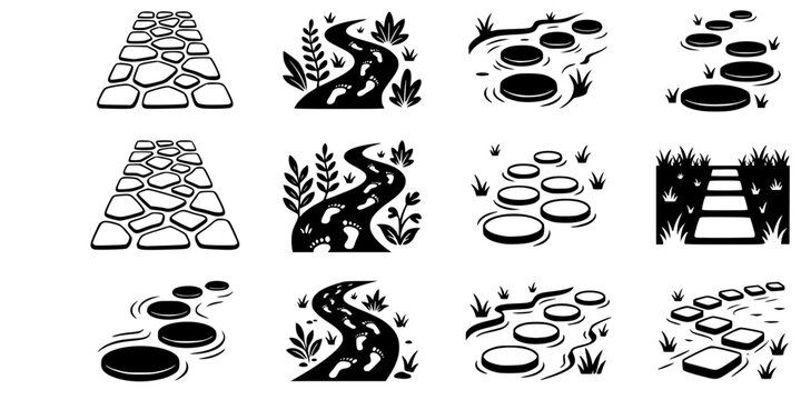 Flat Vector Illustration Set of Garden Paths, Nature Trails, and Stepping Stones
