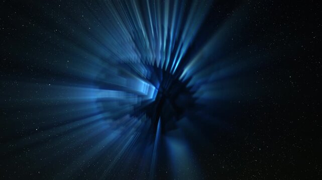 Abstract multicolor glow sphere with rays, science background. Bizzard planet structure in space, 4k