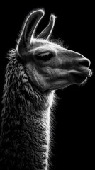 Fototapeta premium Black and white portrait of a curious llama