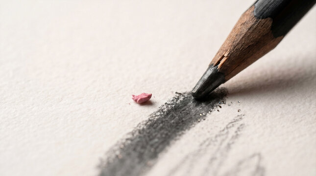 Soft 6B Graphite Pencil Drawn Across Watercolor Paper &ndash; Dry Slip Macro &ndash; Mark of Intention Texture &ndash; Overhead Studio Softbox Light
