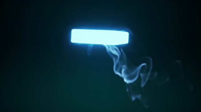 A vibrant electric blue energy stream erupts from a deep teal void, morphing into a luminous rectangular outline, with subtle vertical pan and digital animation style, futuristic reveal concept