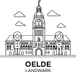 Fototapeta premium Traditional landmark building with people line art