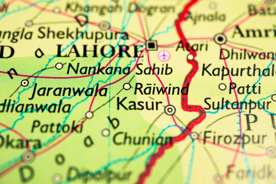 Detailed road map close up of Lahore and surrounding Punjab region.