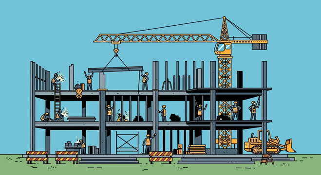 Construction workers building a structure.