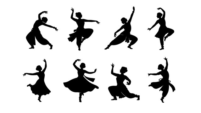 Indian classical dancing women silhouette set PNG transparent background 