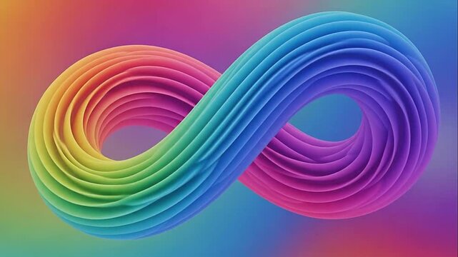 Vibrant rainbow infinity symbol on colorful background.