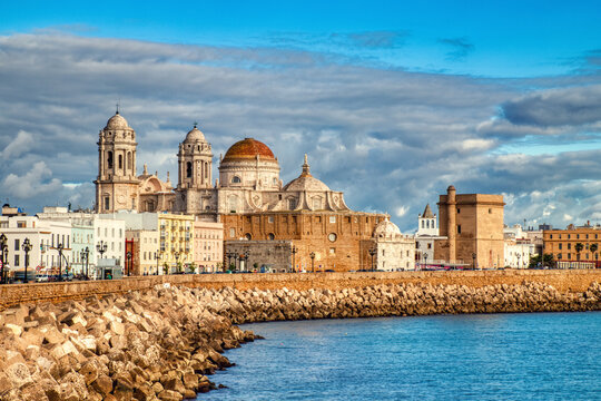 Catedral de Santa Cruz in Cadiz Viewed from the Seafront Promenade