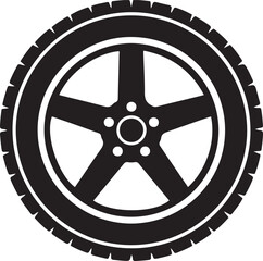 Obraz premium Black and White Car Tire with Five Spoke Rim. silhouette vector illustration