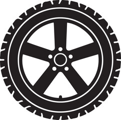 Obraz premium Black and White Car Tire with Five Spoke Rim. silhouette vector illustration
