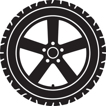 Black and White Car Tire with Five Spoke Rim. silhouette vector illustration